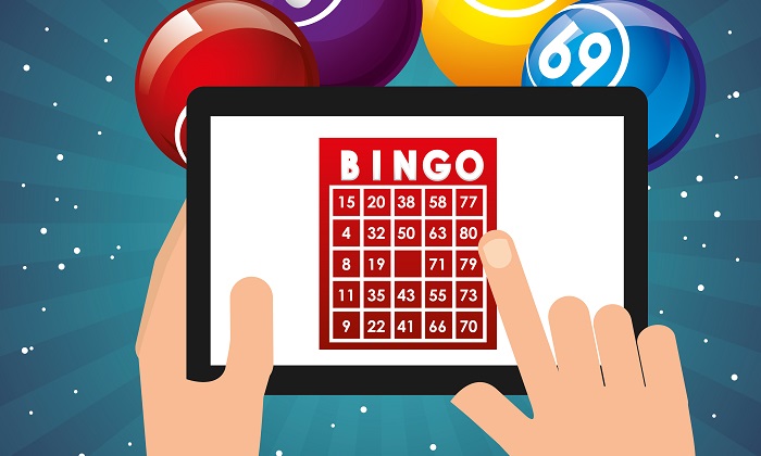 Illustration of a man marking bingo sheet on a tablet